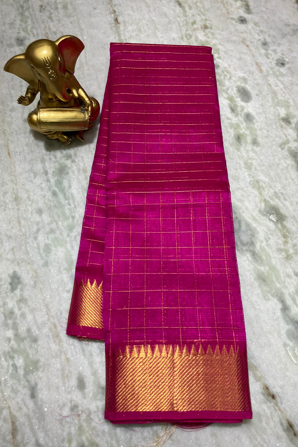 pink mangalagiri cotton checkered soft silk saree - linenworldonline.in