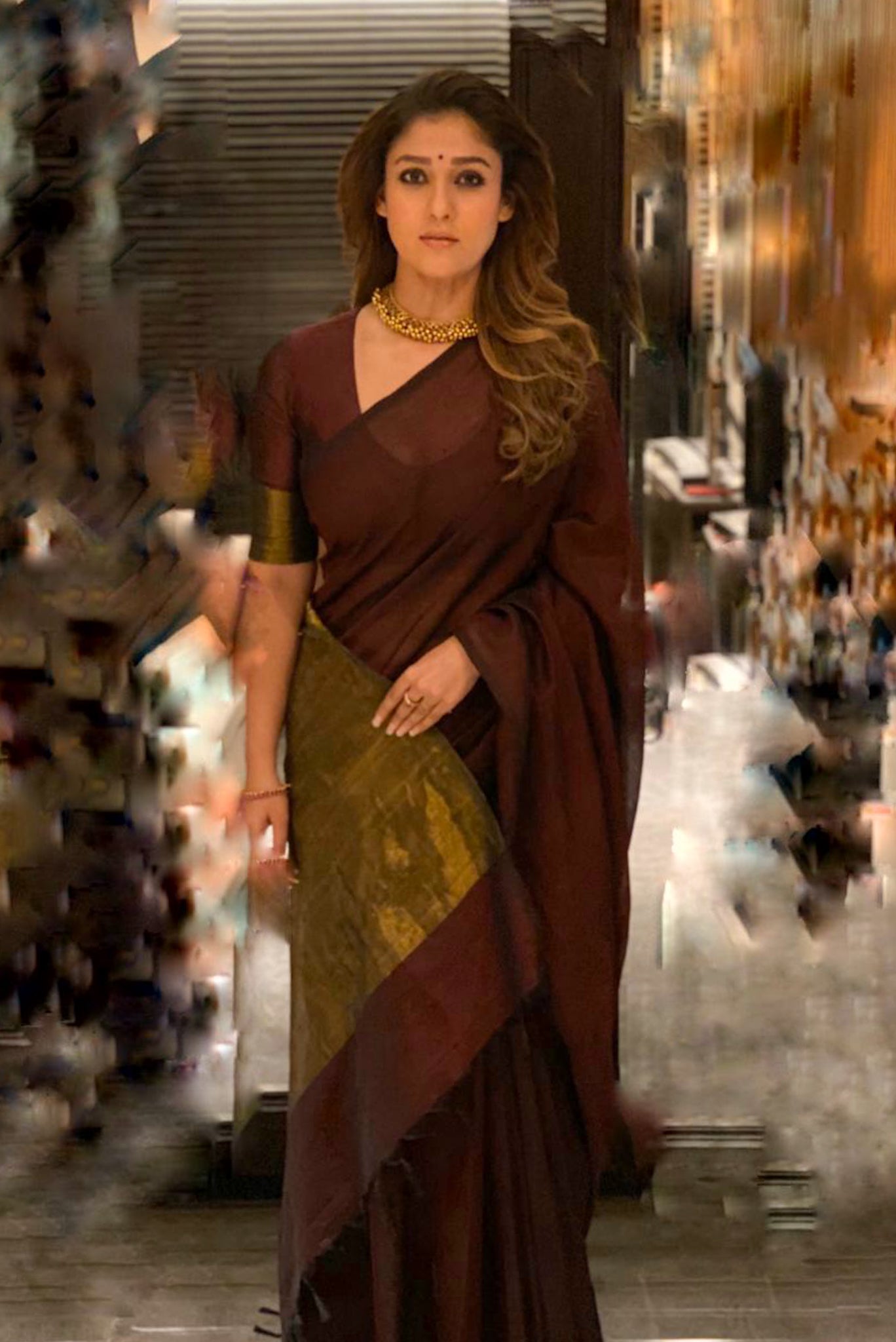 nayanthara in maroon handloom pure linen saree - linenworldonline.in