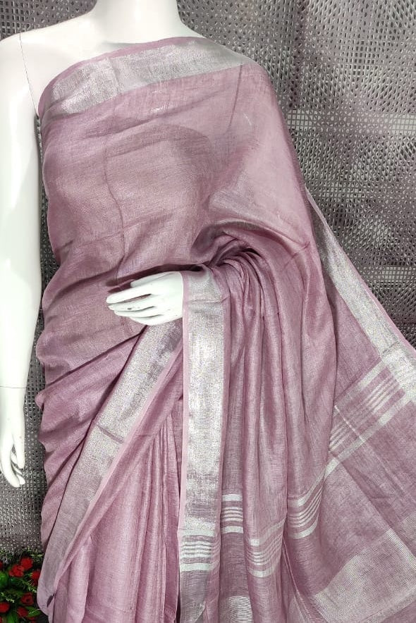viola handloom woven pure linen saree - linenworldonline.in