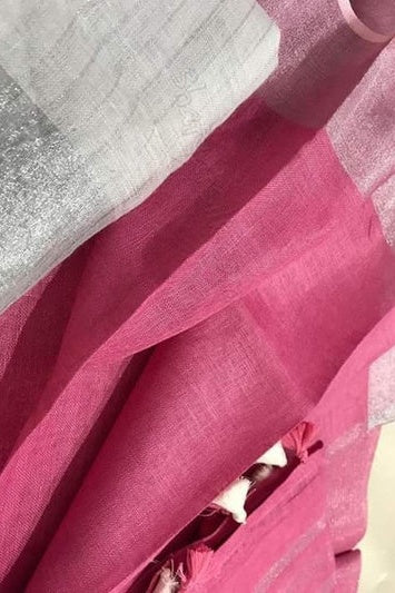 pink handloom pure linen saree - linenworldonline.in