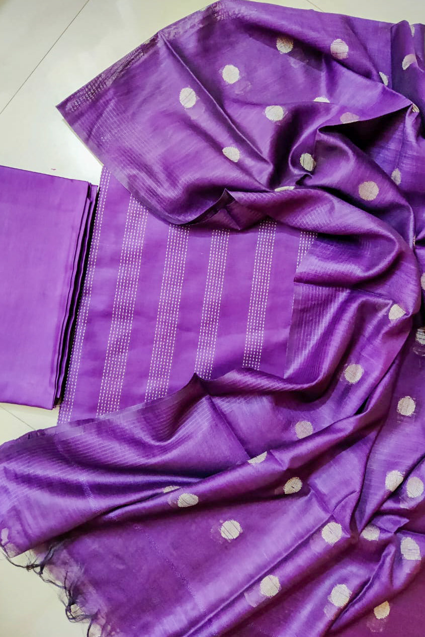 purple katan staple soft silk dress set (unstitched) - linenworldonline.in