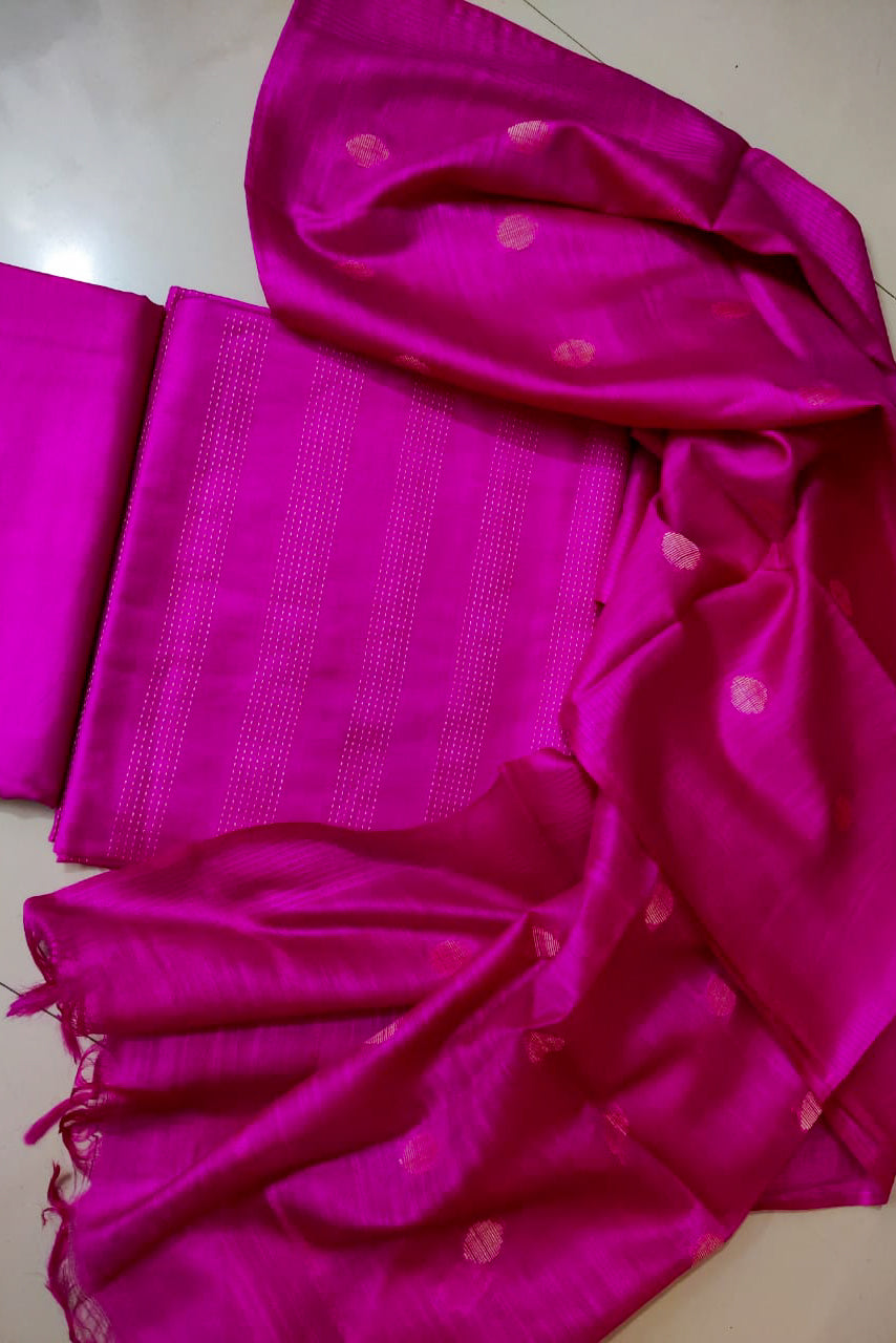 magenta pink katan staple soft silk dress set (unstitched) - linenworldonline.in