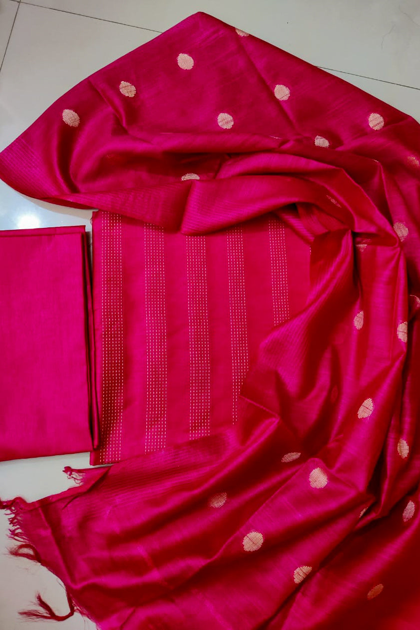 dark pink katan staple soft silk dress set (unstitched) - linenworldonline.in