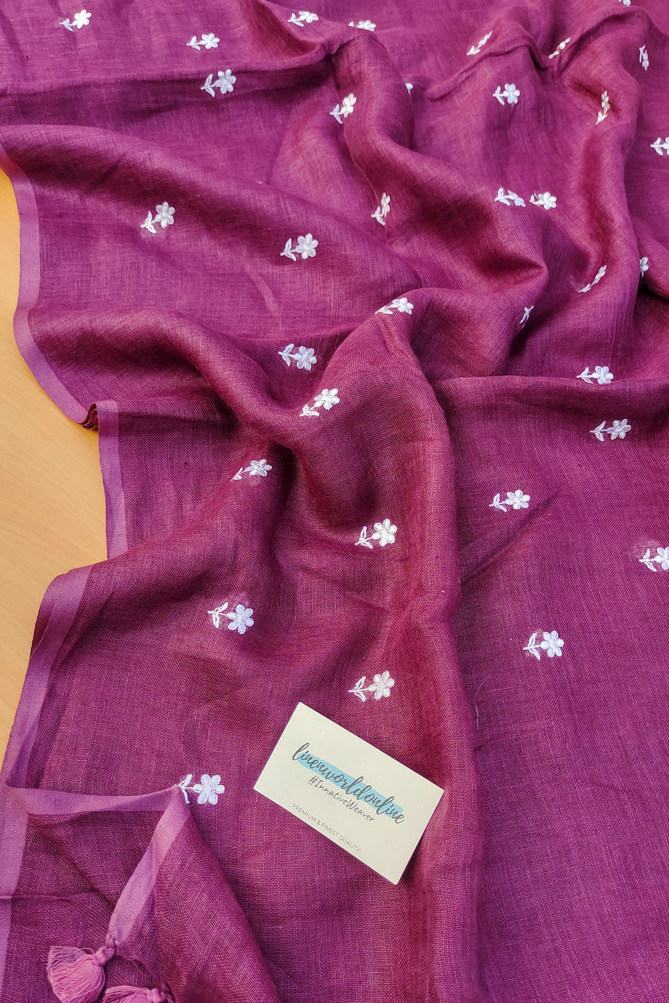 Aradhya Pure Linen Embroidered Saree Online Linen World Aradhya Pure Linen Embroidered Saree Online Linen World