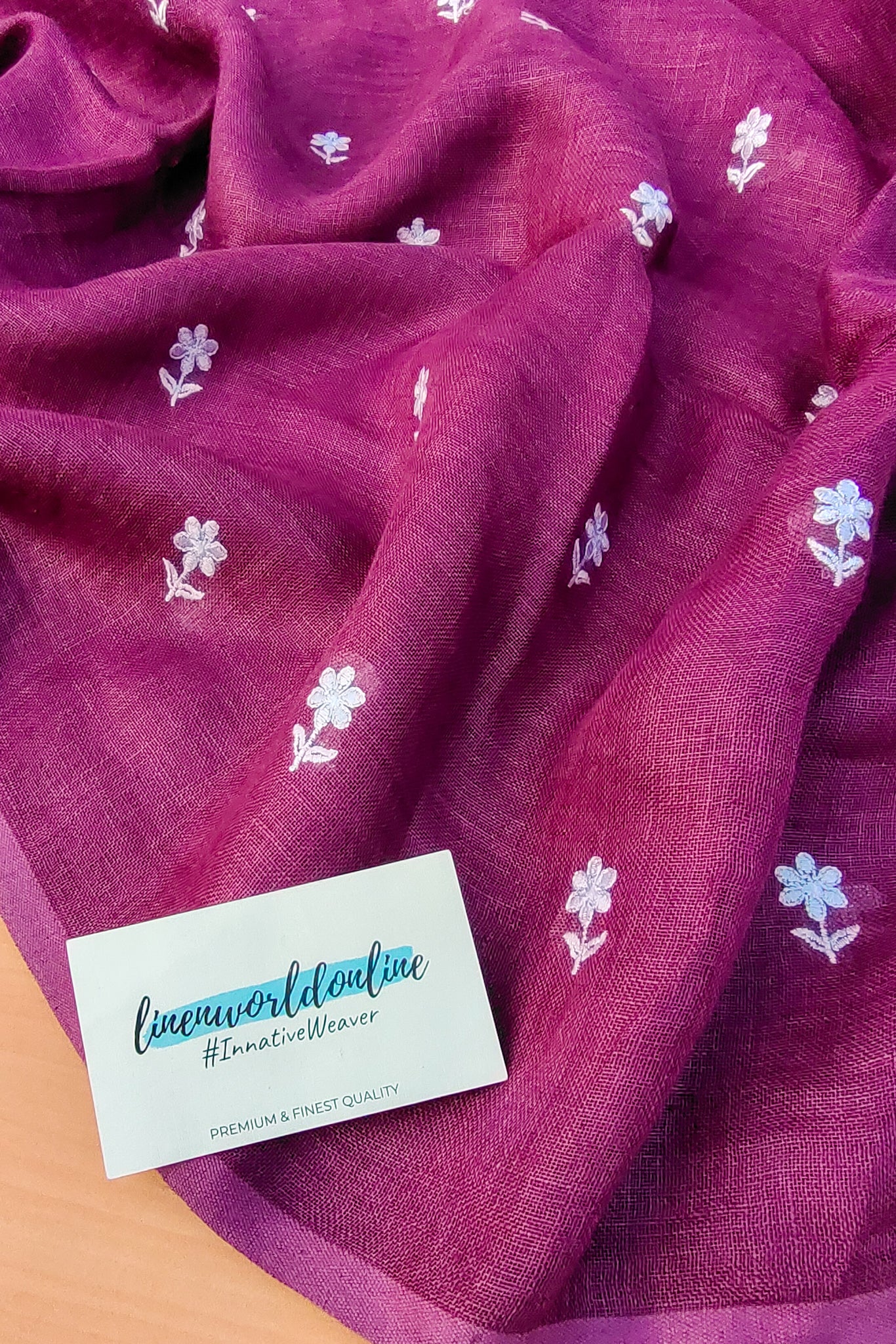 Aradhya - Pure Linen Embroidered Saree Online | Linen World