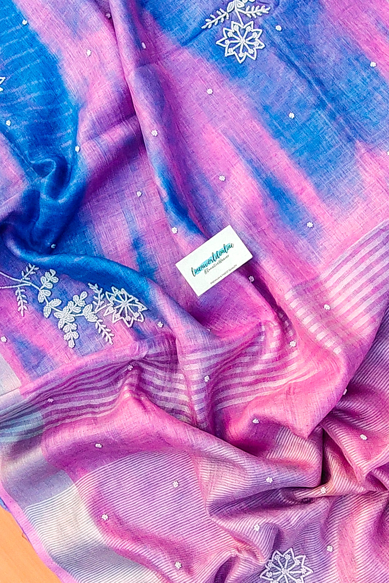 vaani - pure shibori linen pearl hand embroidered saree - linenworldonline.in 