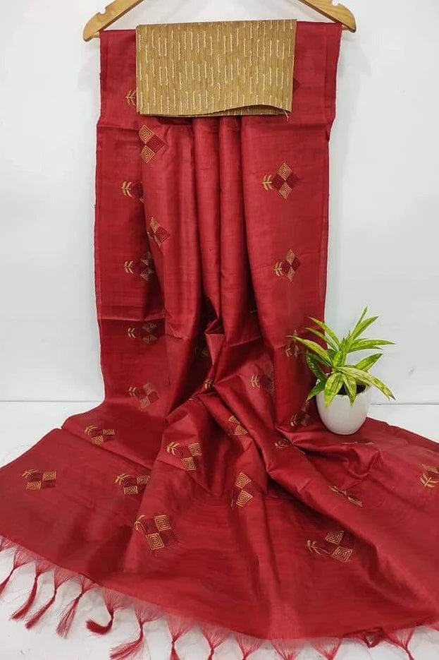 red katan silk digital embroidered saree - linenworldonline.in