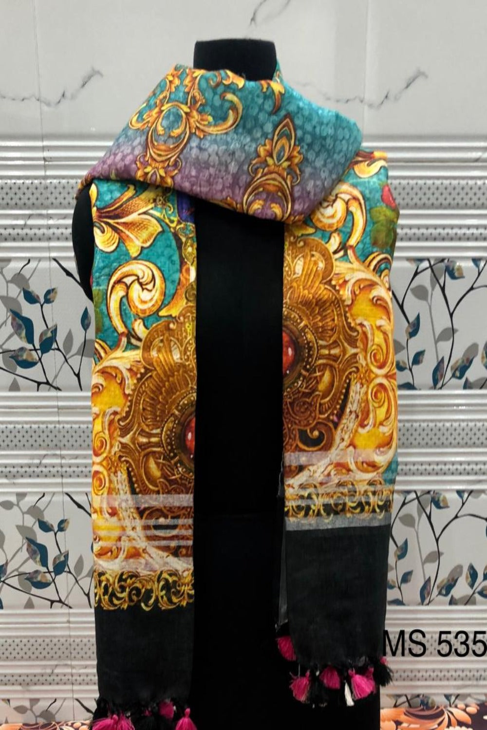 black gold digital printed scarf - linenworldonline.in