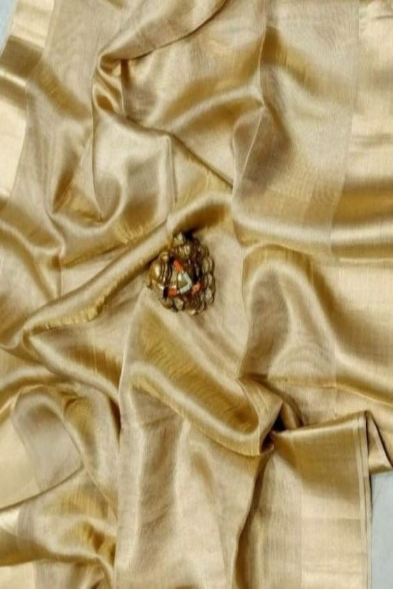 gold handloom zari linen saree - linenworldonline.in