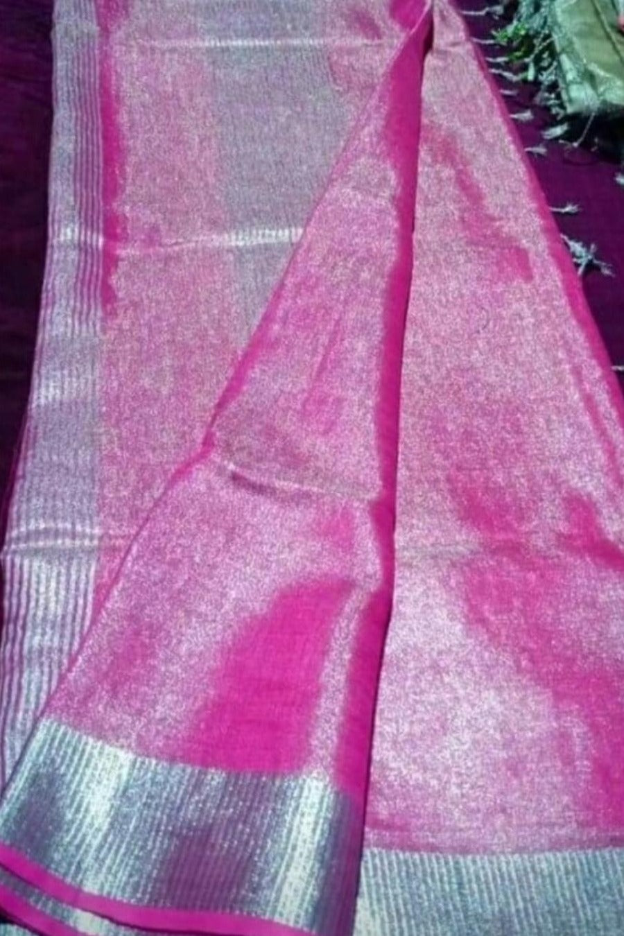 pink handloom zari linen saree - linenworldonline.in