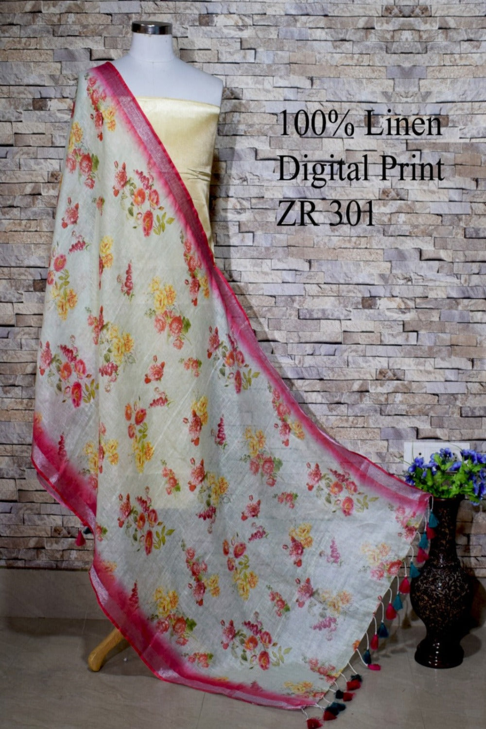 pink cream digital printed scarf - linenworldonline.in
