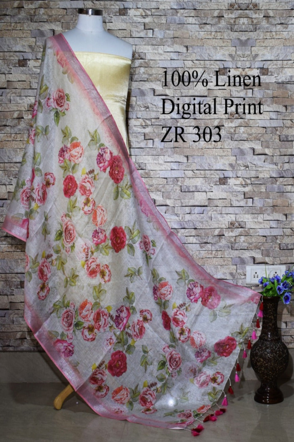 pink grey digital printed scarf - linenworldonline.in