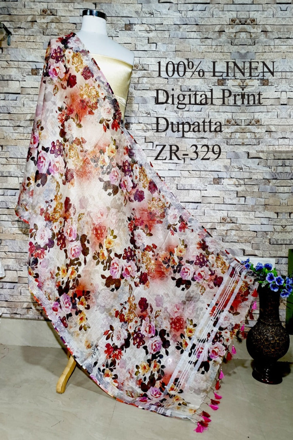 cream digital printed scarf - linenworldonline.in