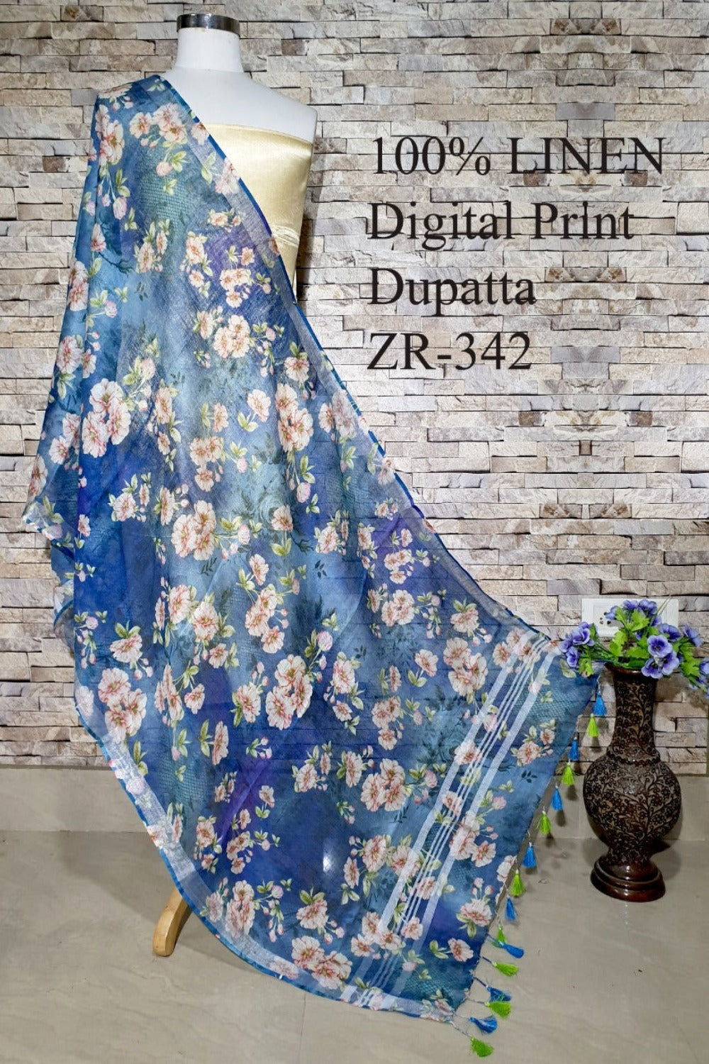 blue digital printed scarf - linenworldonline.in
