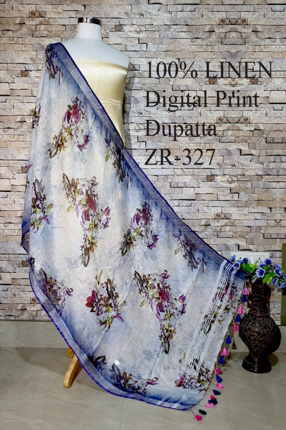 blue grey digital printed scarf - linenworldonline.in