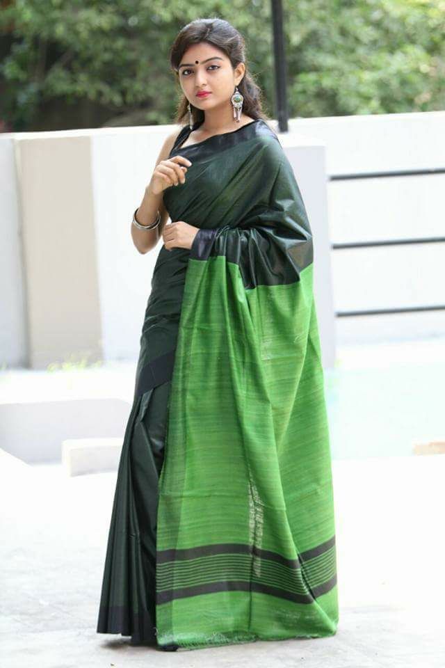 green bhagalpuri handloom tussar ghicha silk saree - linenworldonline.in