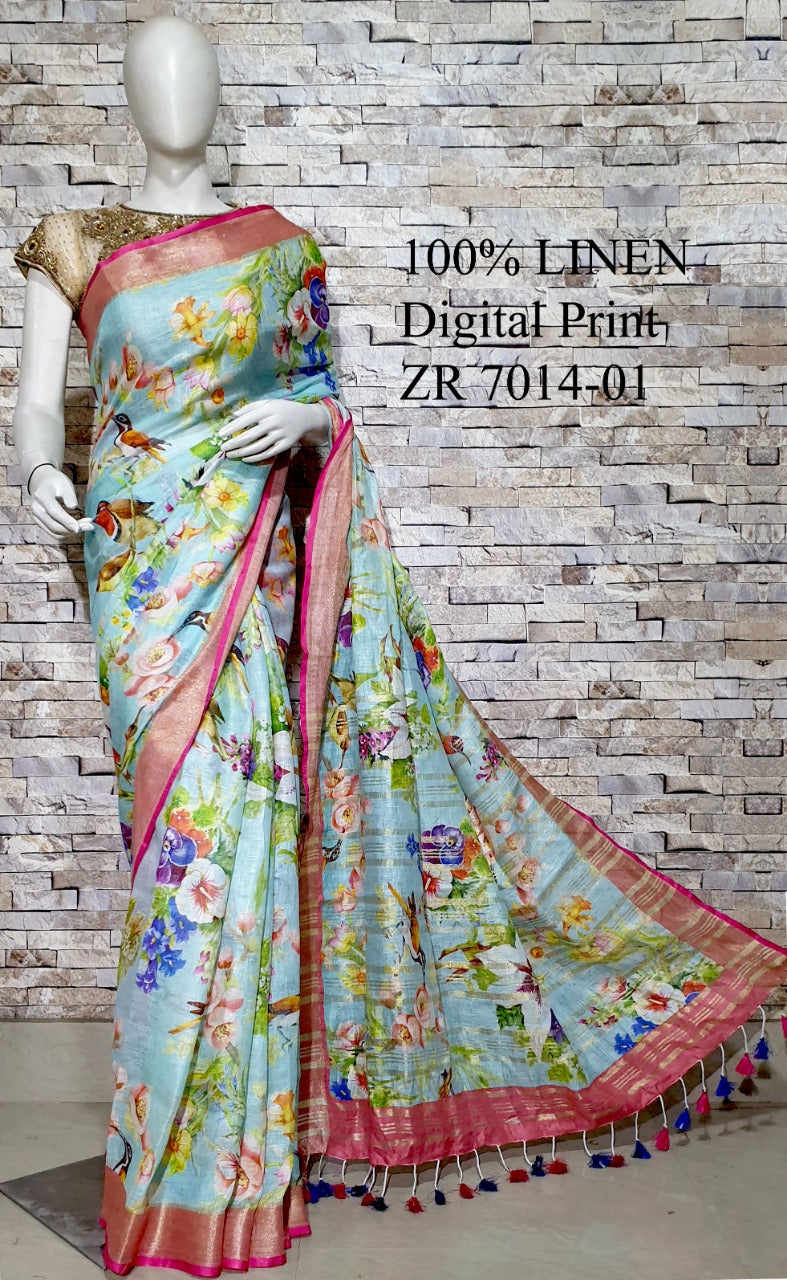 Digital Printed Linen Saree