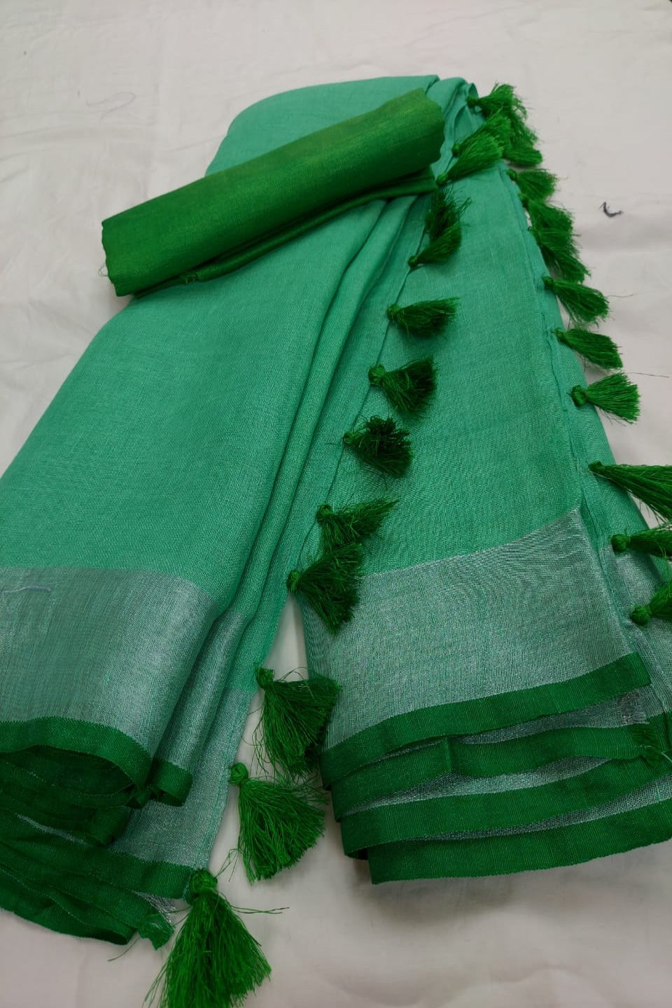 sea green handloom woven pure linen saree - linenworldonline.in
