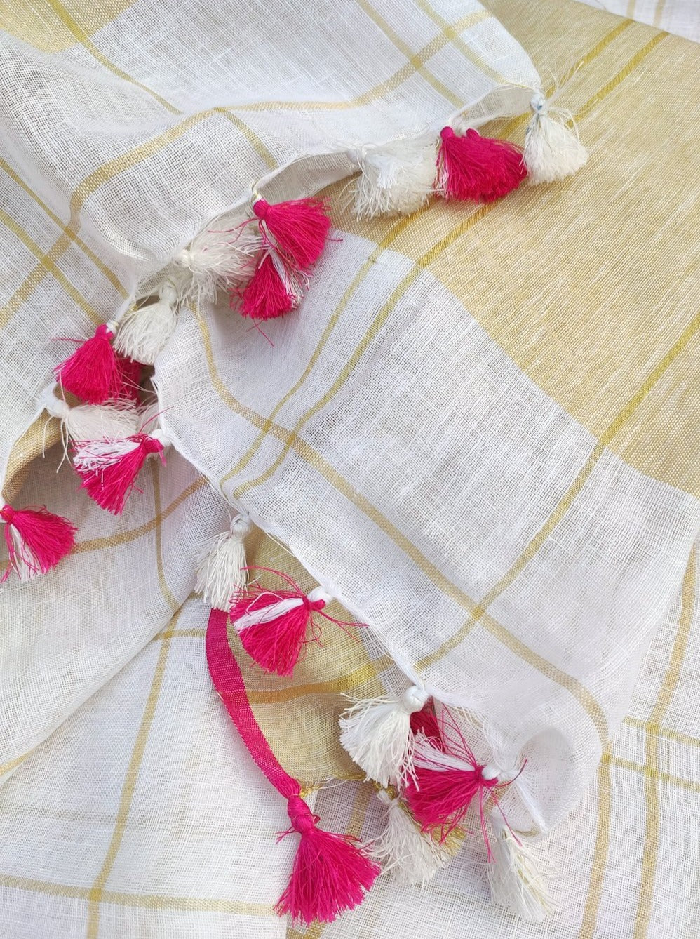 pure organic linen saree with contrast blouse - linenworldonline.in