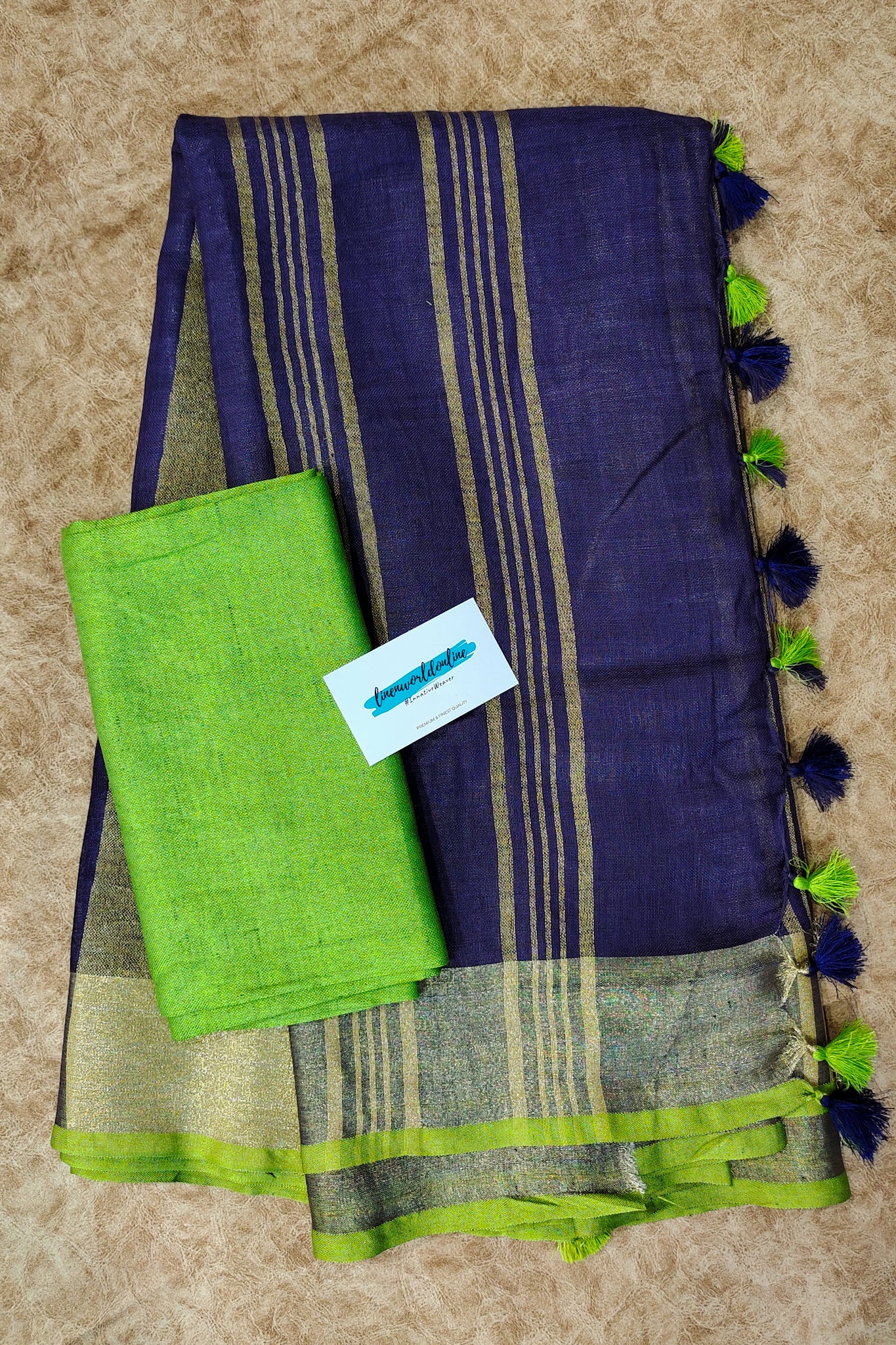 Blue Handwoven Linen Saree - linenworldonline.in