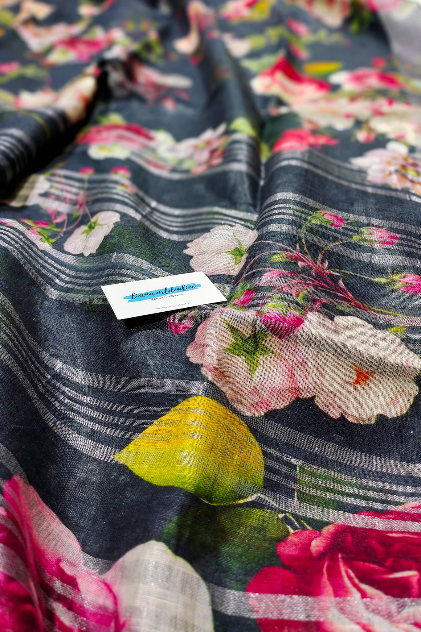 Shehroze - Pure linen floral digital printed linen saree - linenworldonline.in