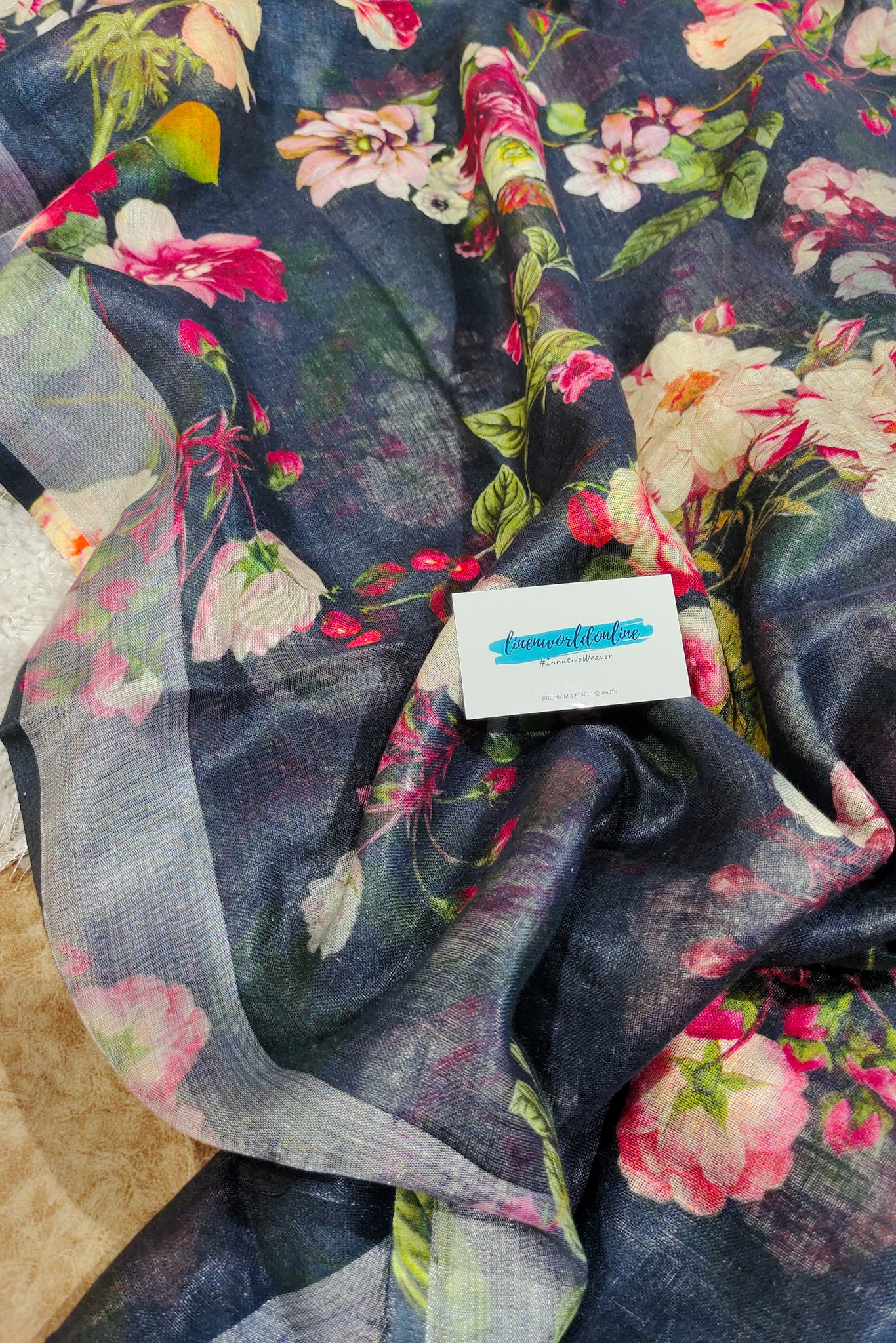 Shehroze - Pure linen floral digital printed linen saree - linenworldonline.in