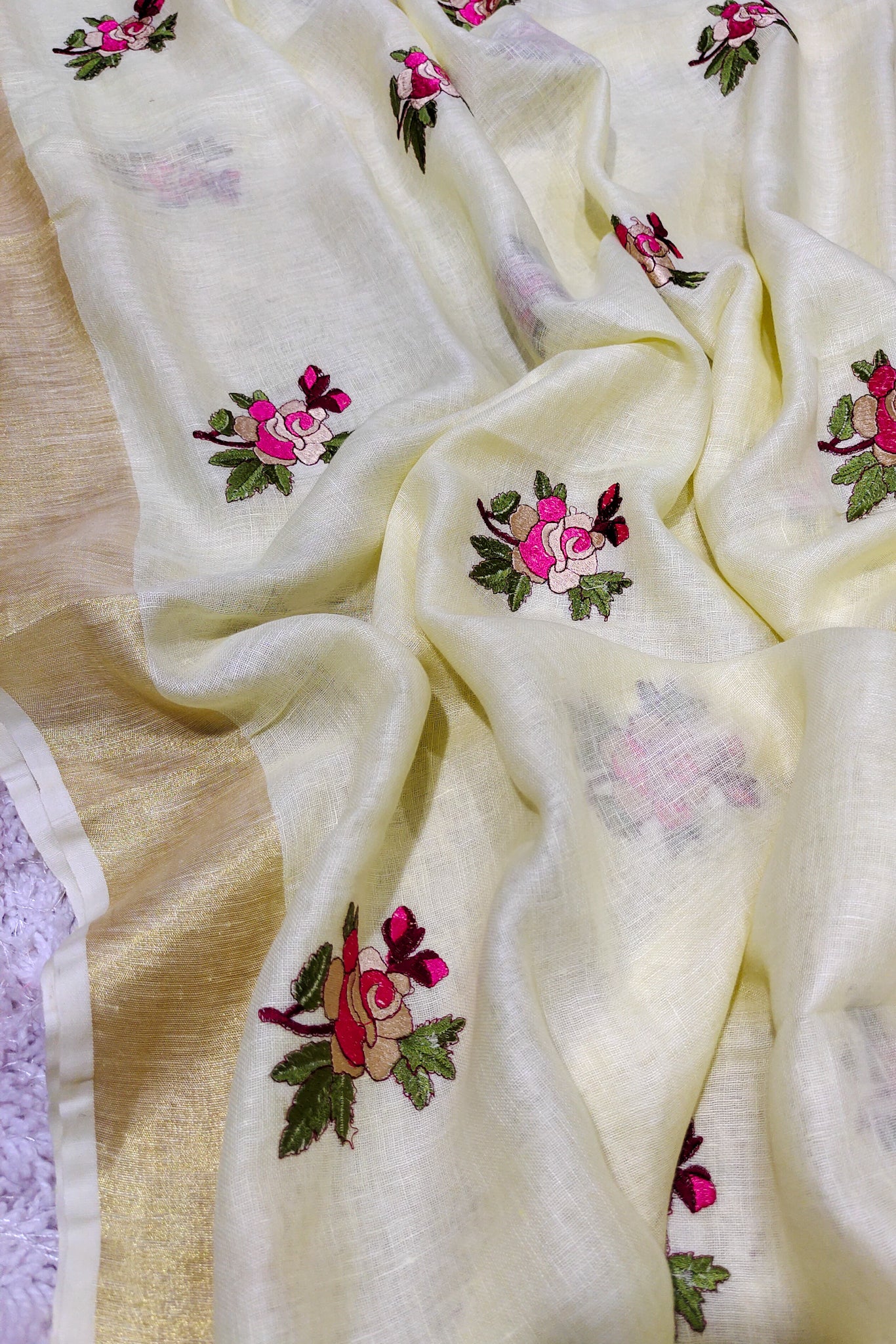 gulaab - pure linen dIgital embroidered saree - linenworldonline.in