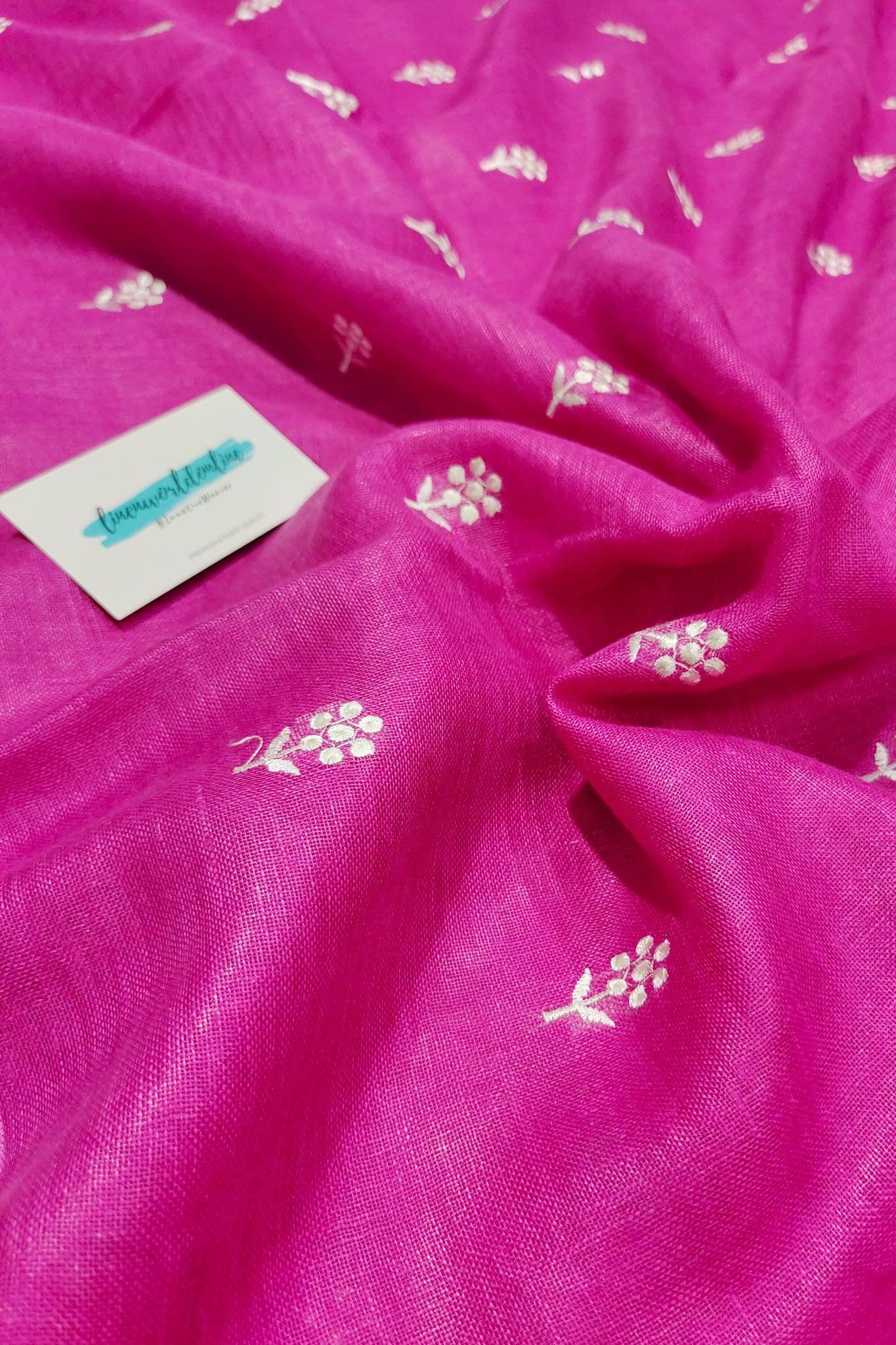 pink digital embroidered pure linen saree - linenworldonline.in