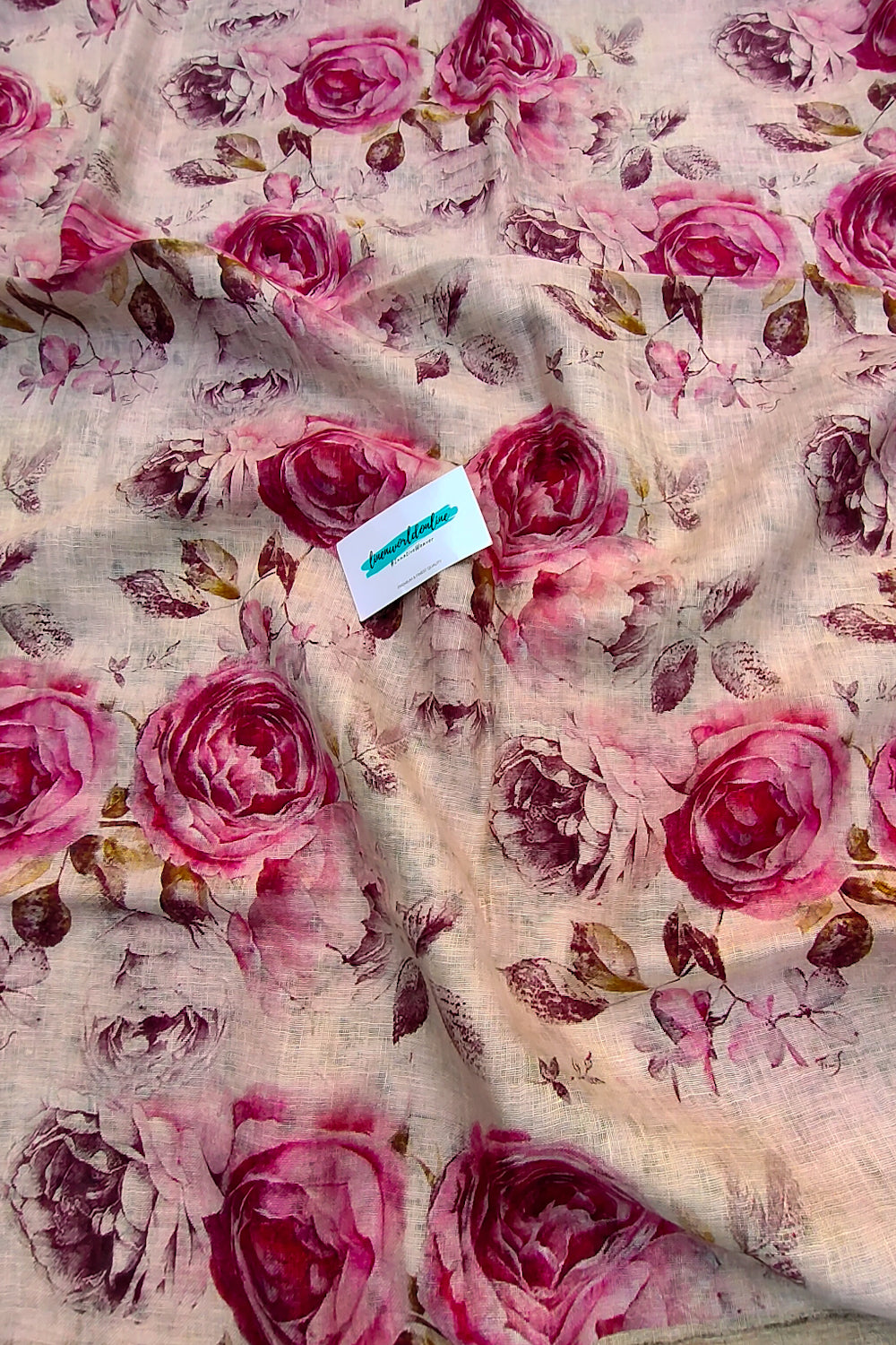 rozi - floral digital printed pure linen saree - linenworldonline,in
