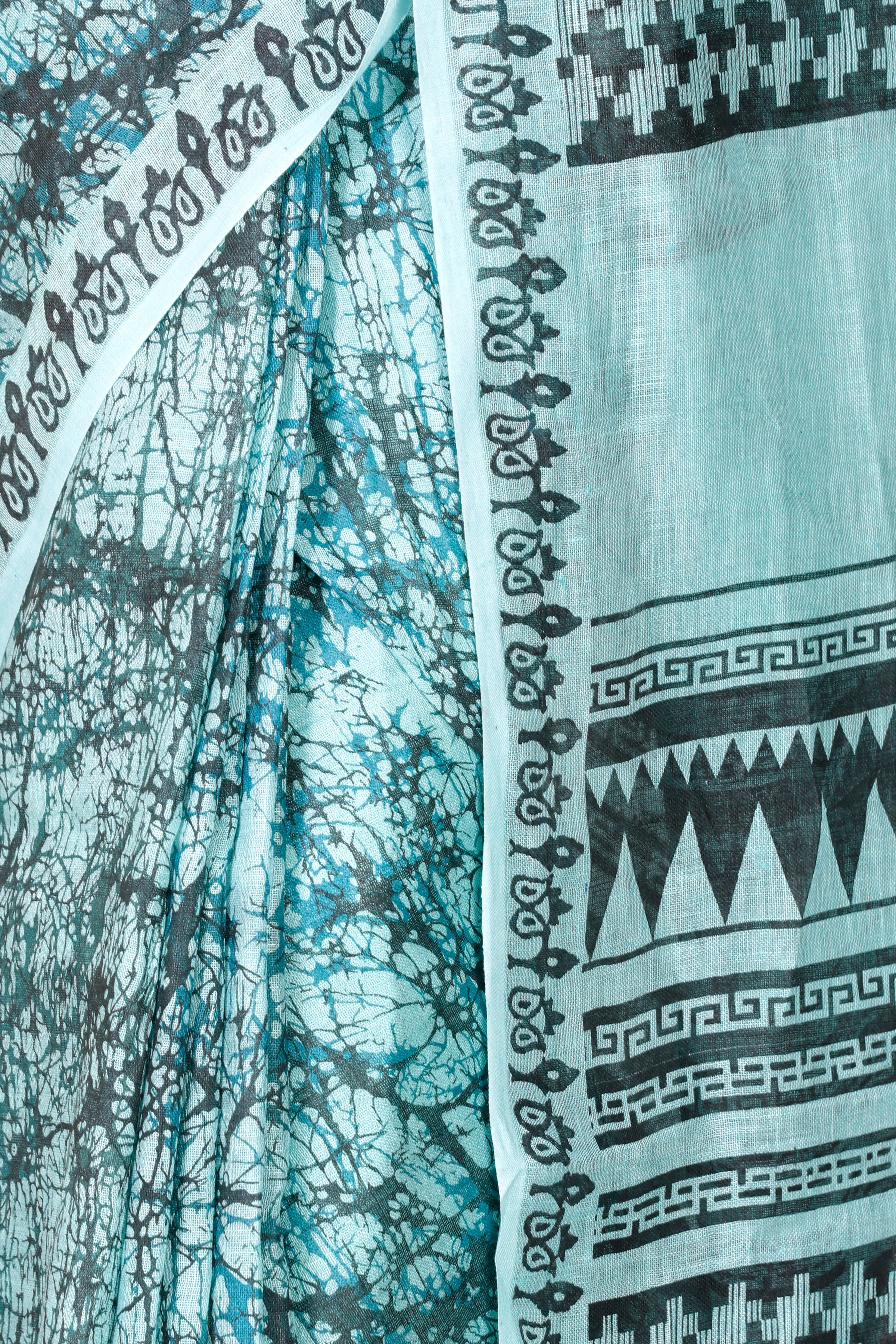 Block Printed Handwoven Linen Saree