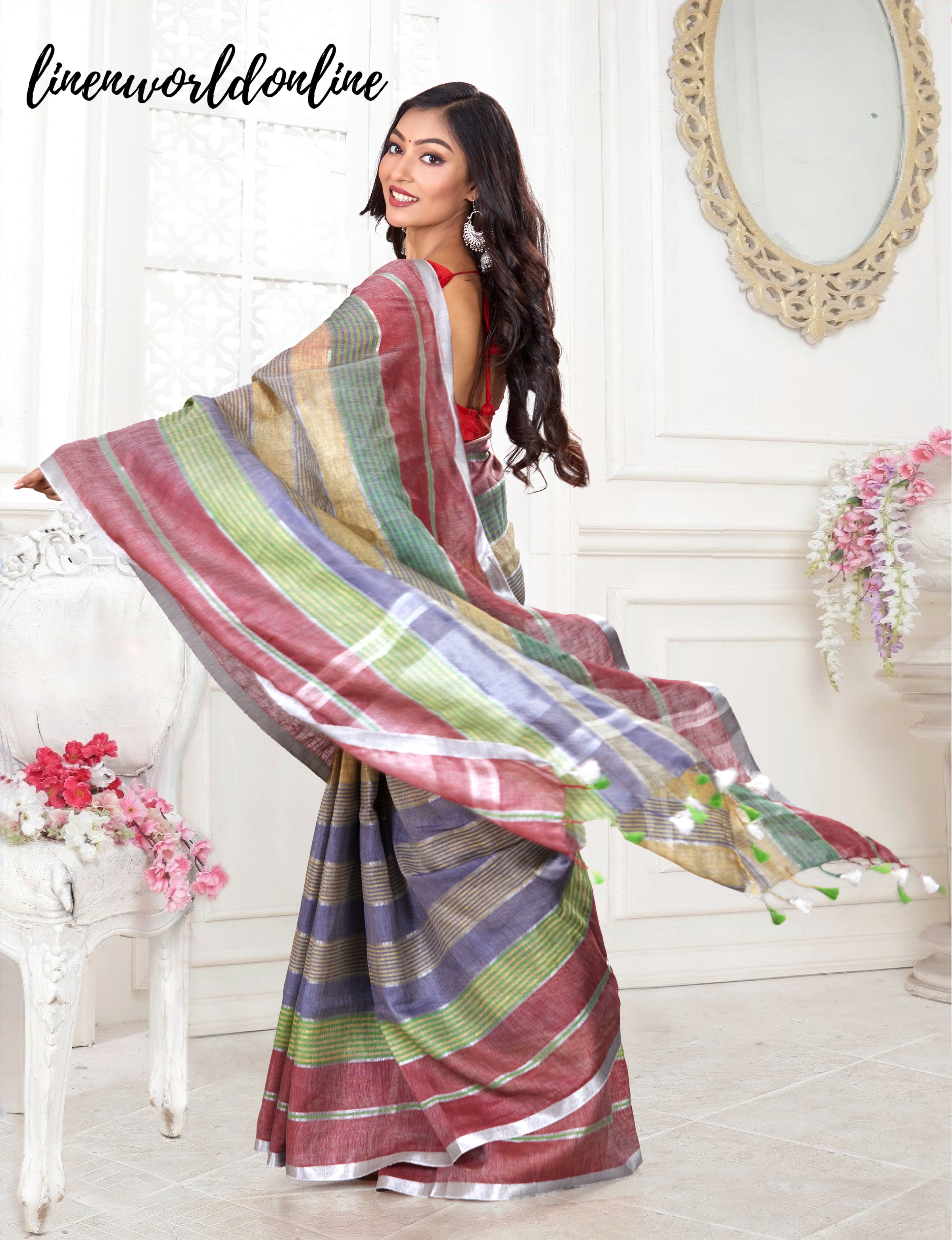Kale Linen Saree | Saree, Silk sarees online, Embroidered silk