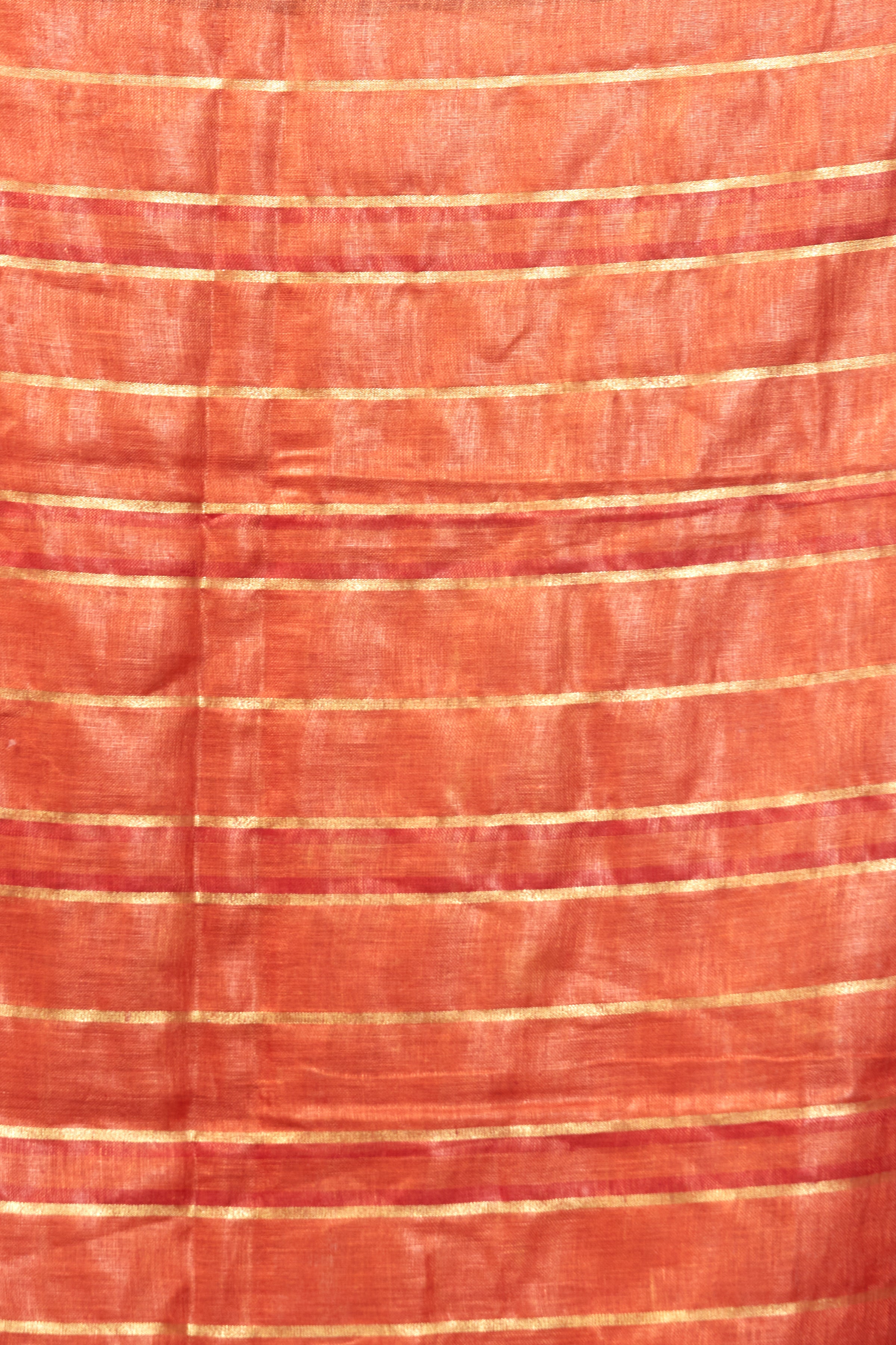dharini - rust checkered pure linen saree  - linenworldonline.in