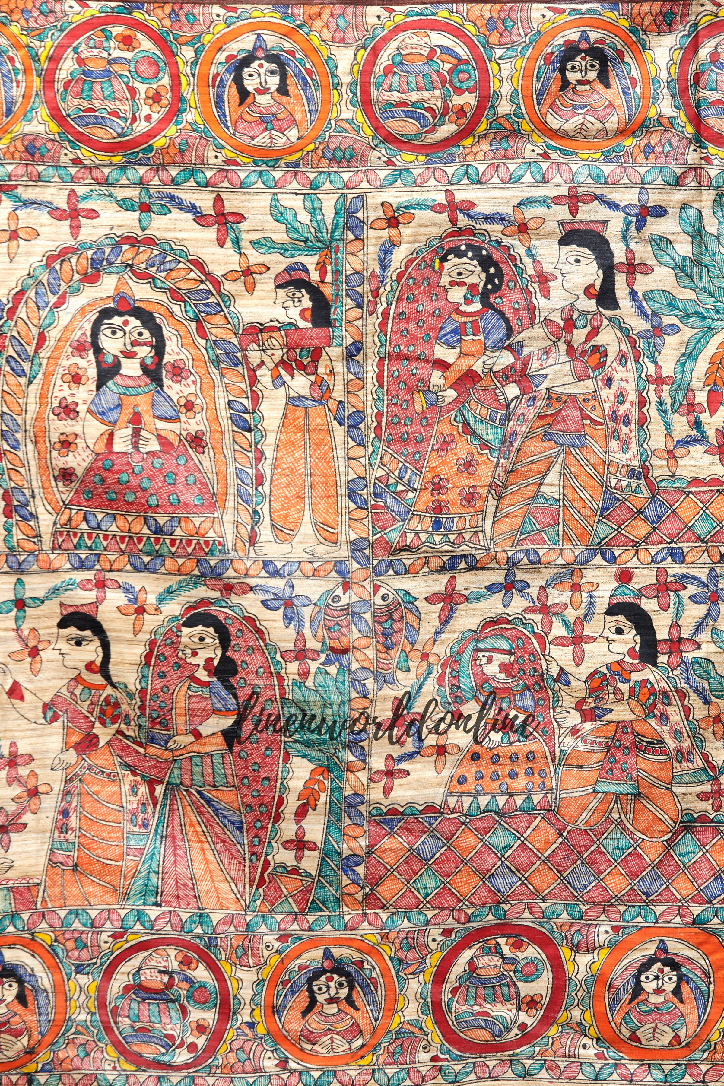 madhubani hand painted tussar ghicha silk saree
