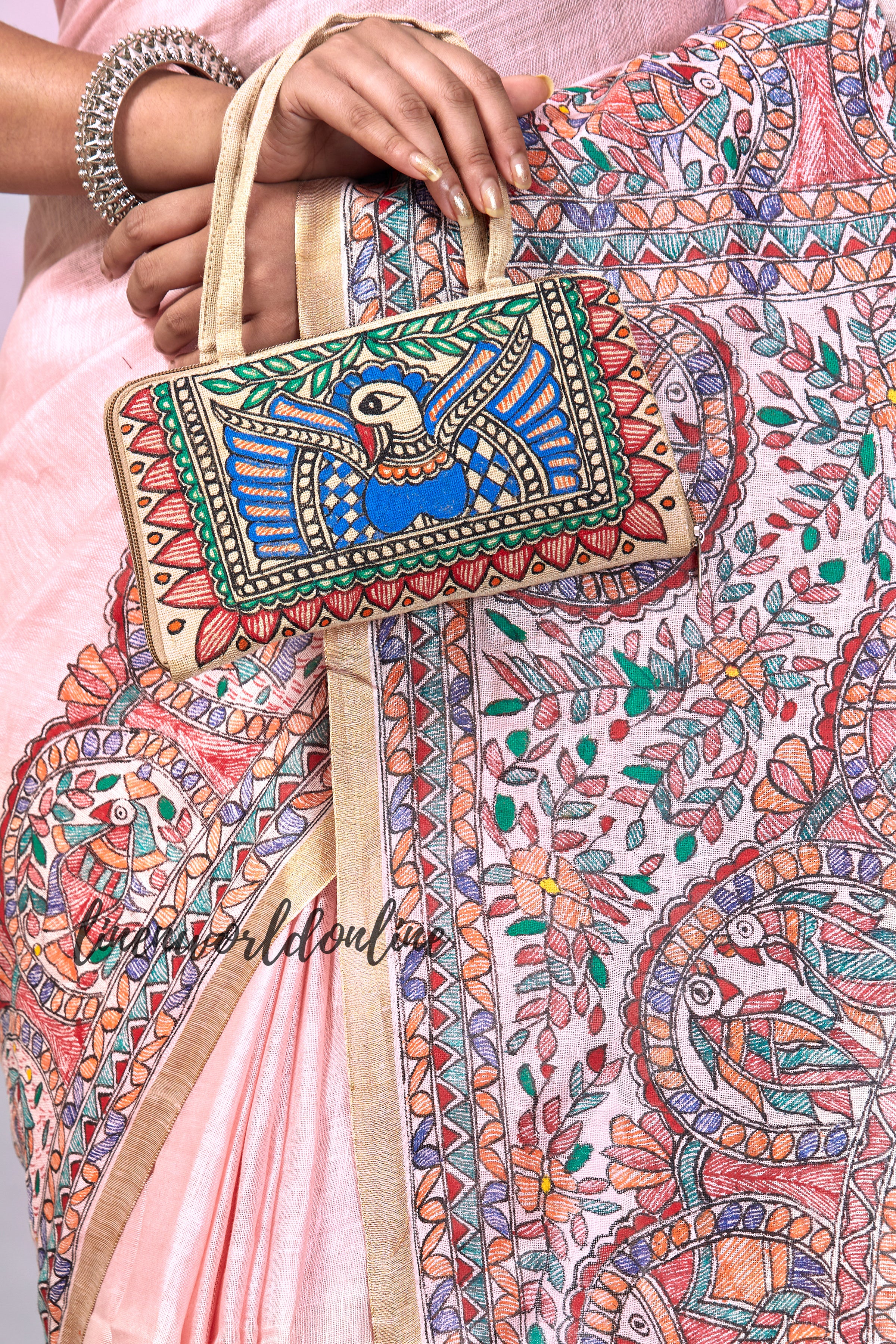 Madhubani Hand-Painted Pure Linen Saree
