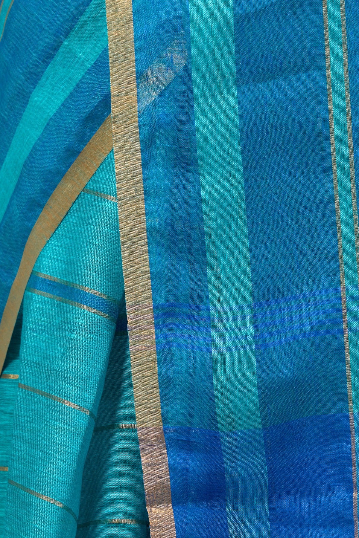 turquoise blue handloom pure linen saree - linenworldonline.in