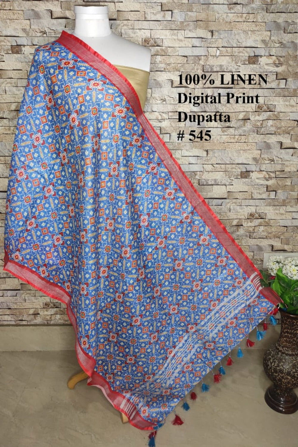 blue red digital printed scarf - linenworldonline.in