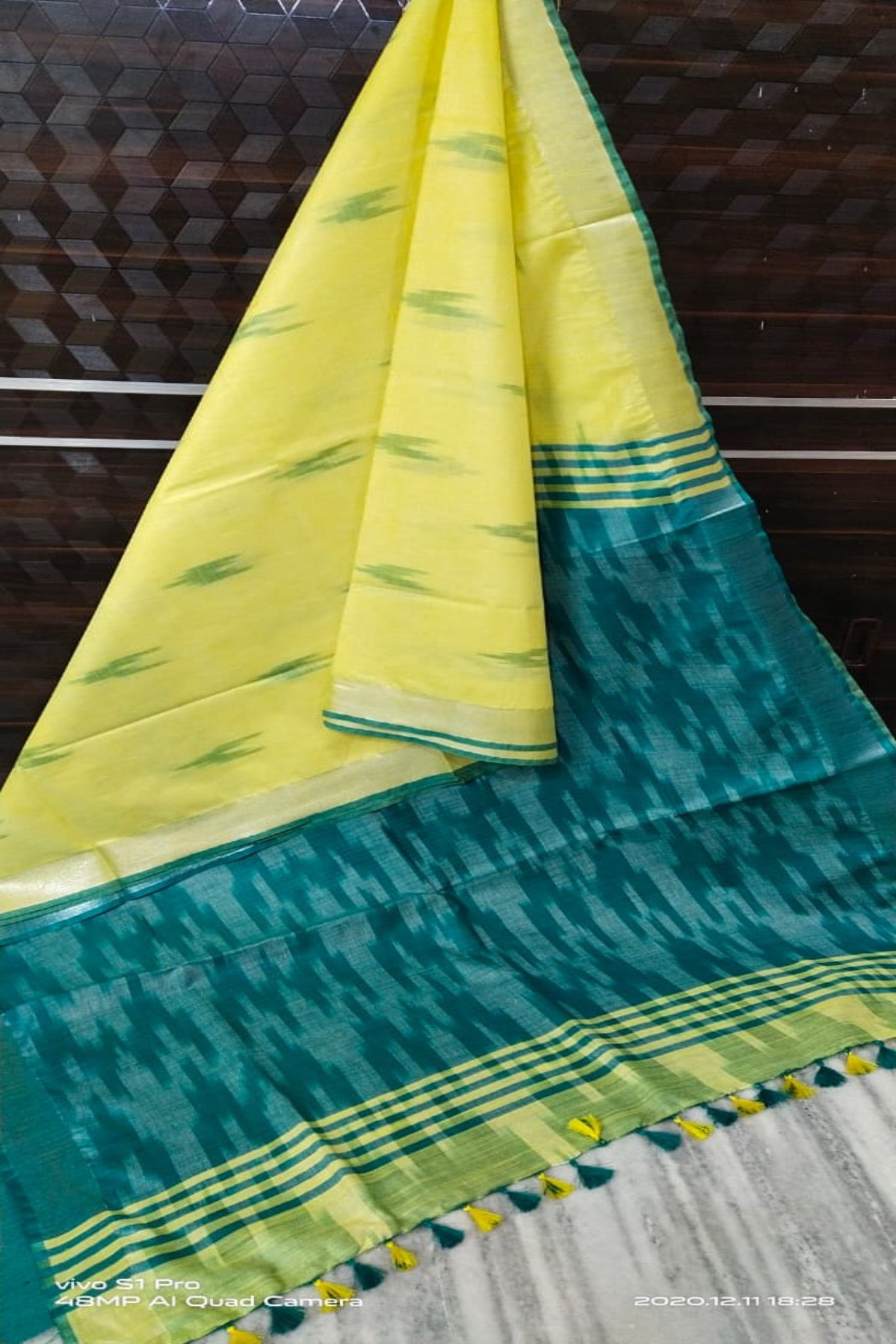 yellow cotton ikat handwoven saree - linenworldonline.in