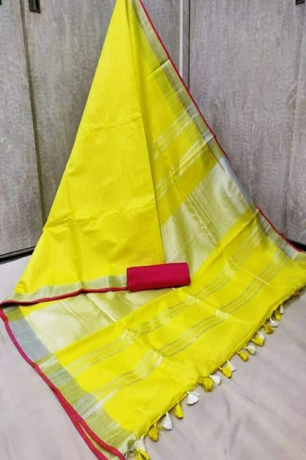 yellow cotton linen saree - linenworldonline.in