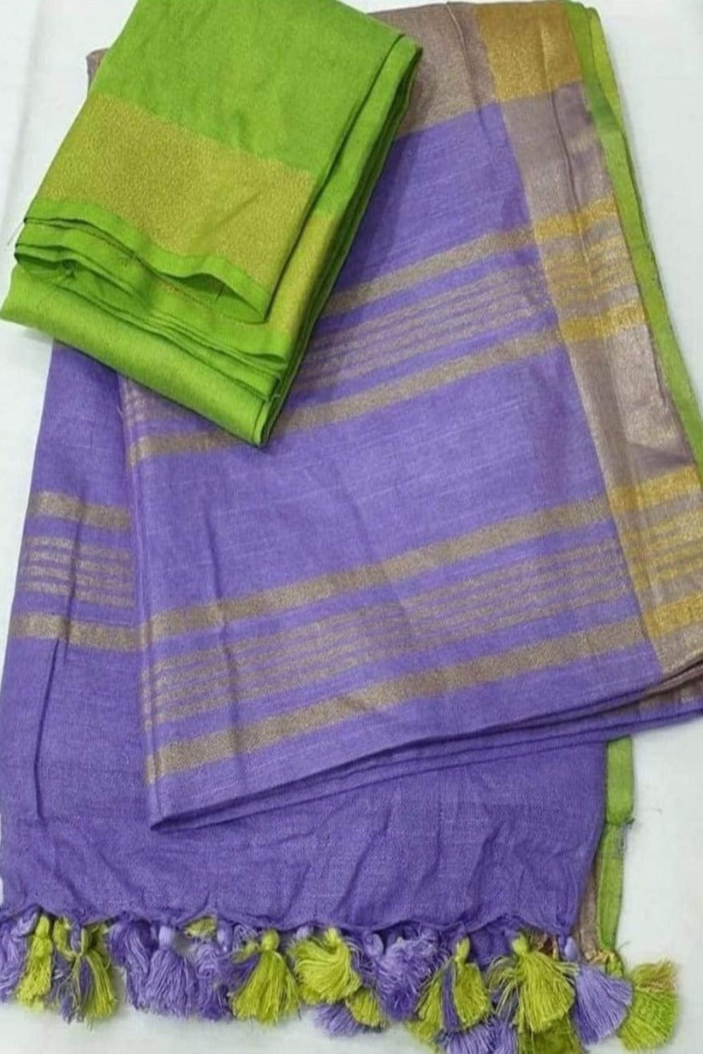 purple cotton linen saree - linenworldonline.in