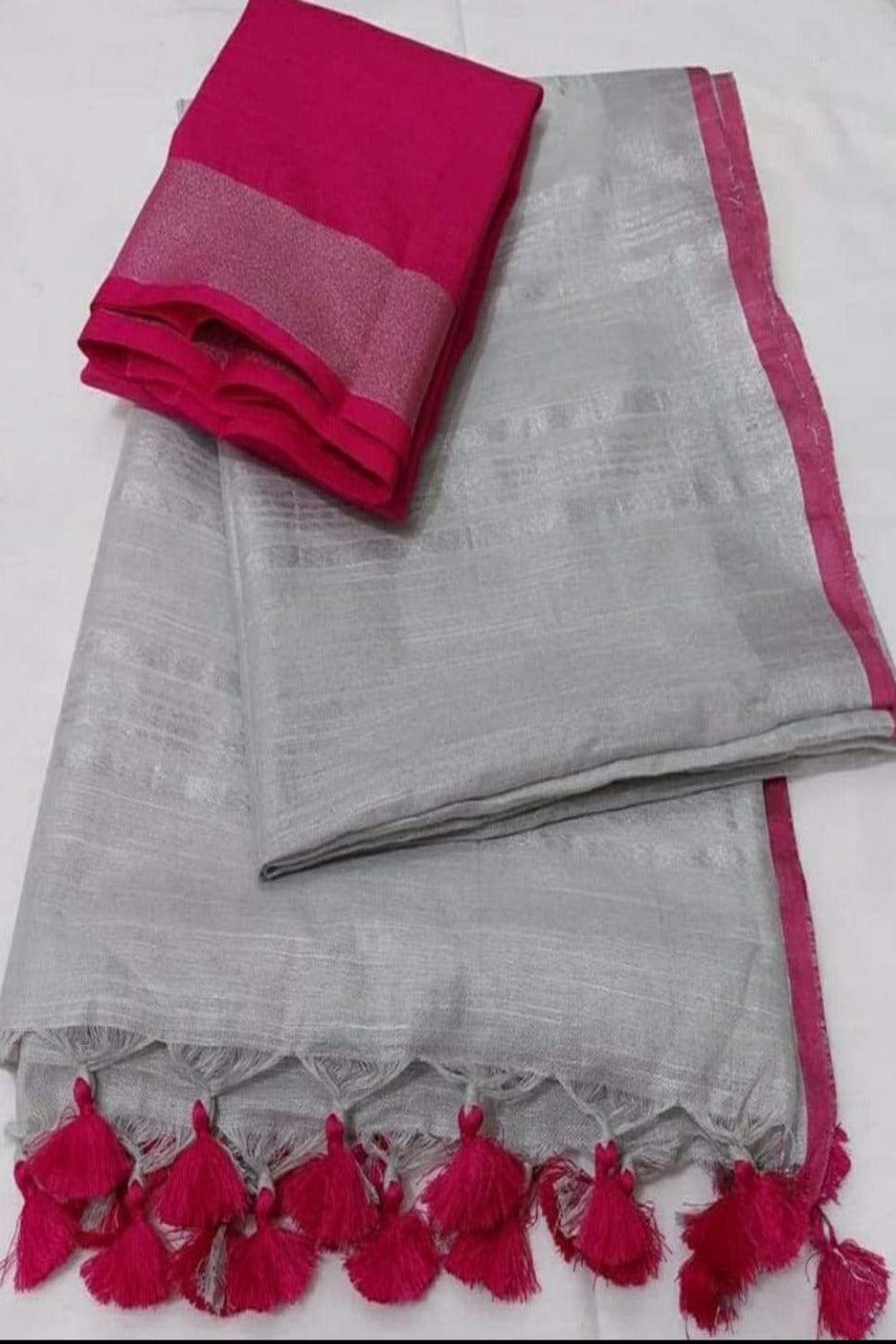 light grey handloom cotton linen saree - linenworldonline.in