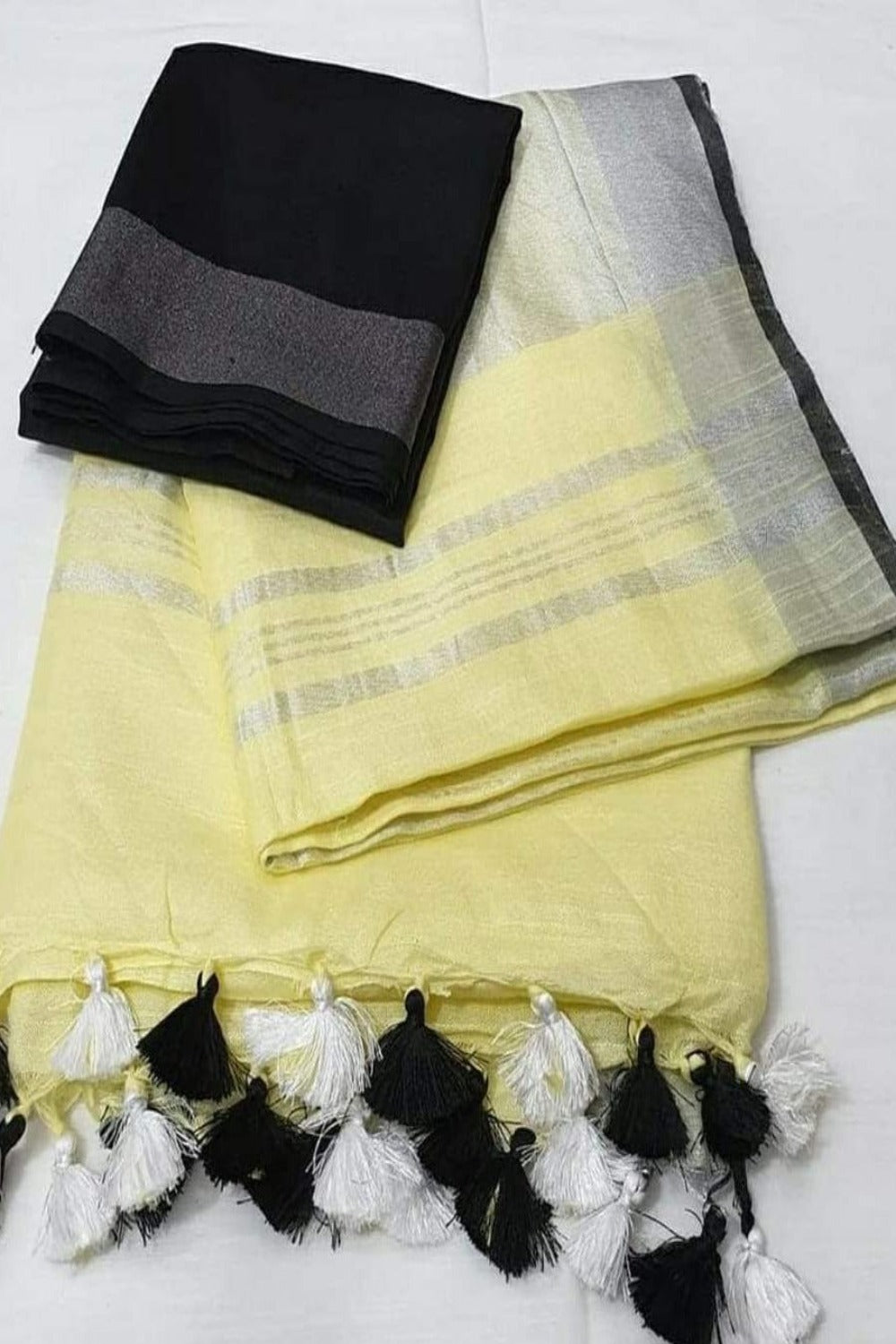 light yellow handloom cotton linen saree - linenworldonline.in