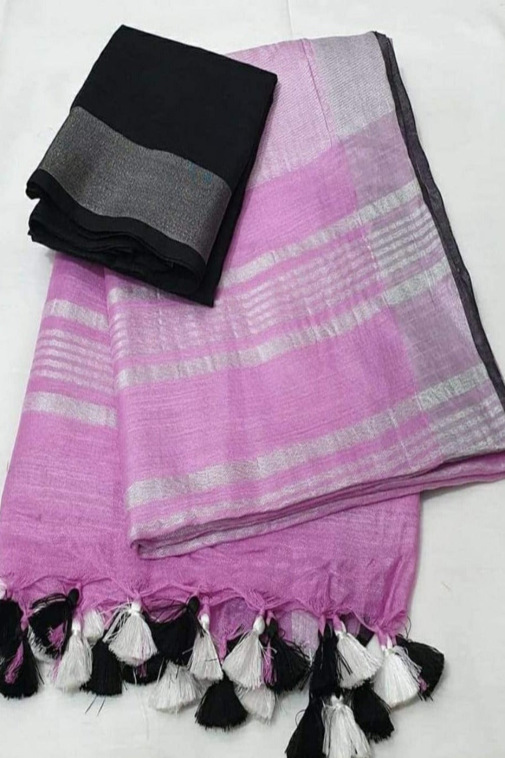 pink handloom cotton linen saree - linenworldonline.in