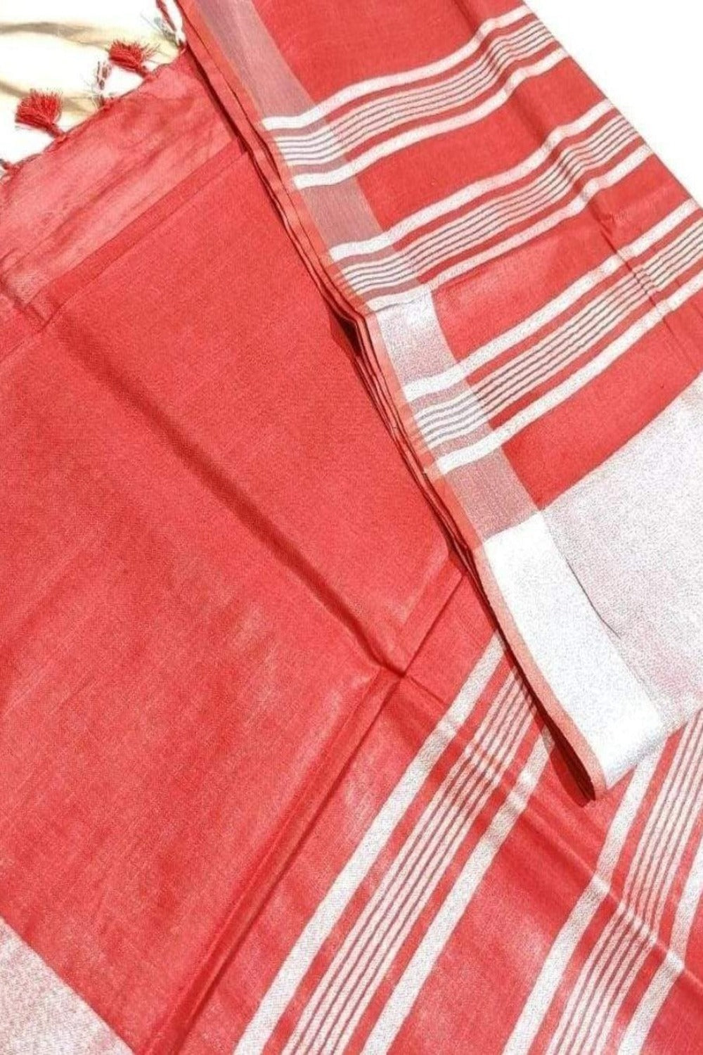 red handloom cotton linen saree - linenworldonline.in