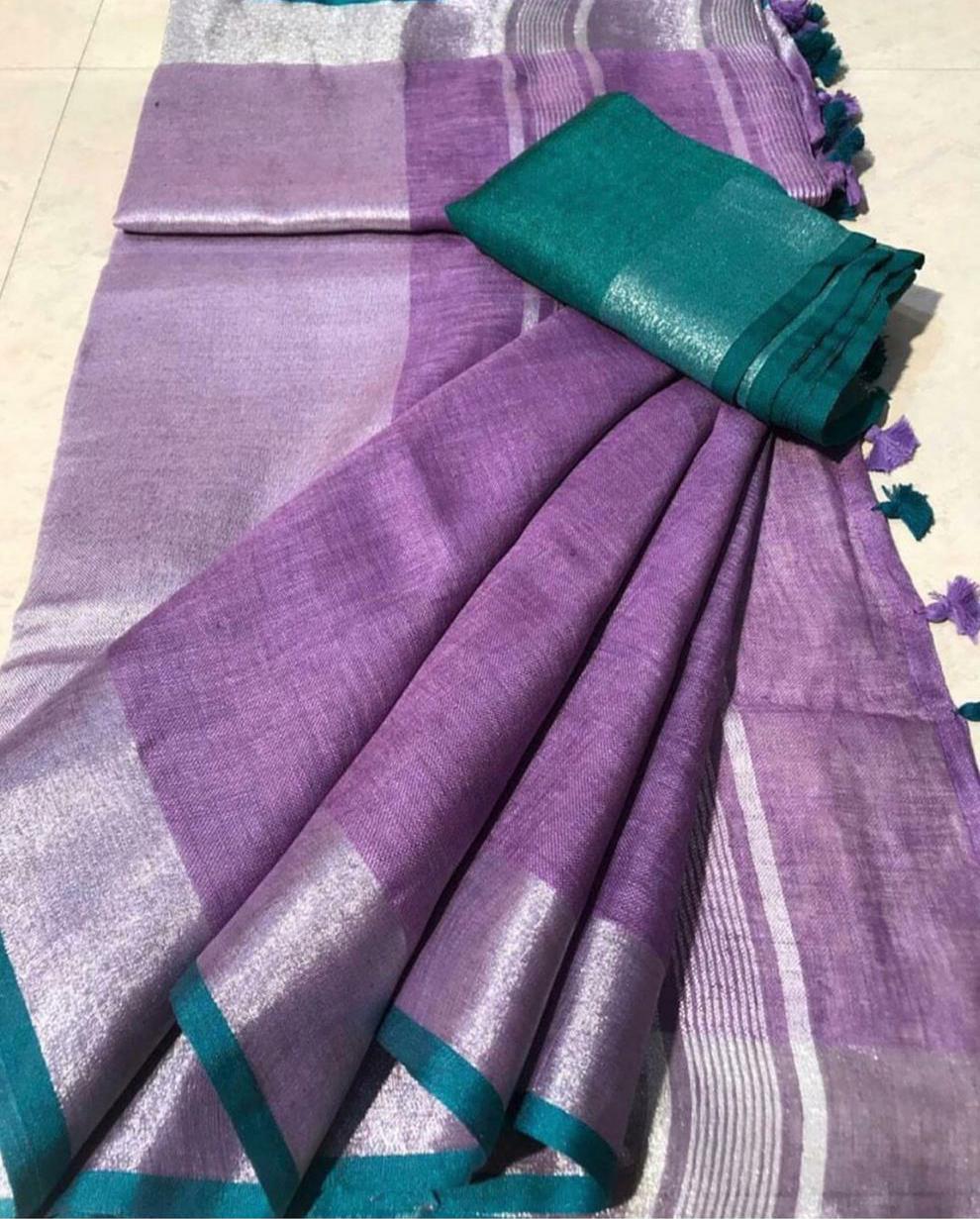 soft purple linen saree