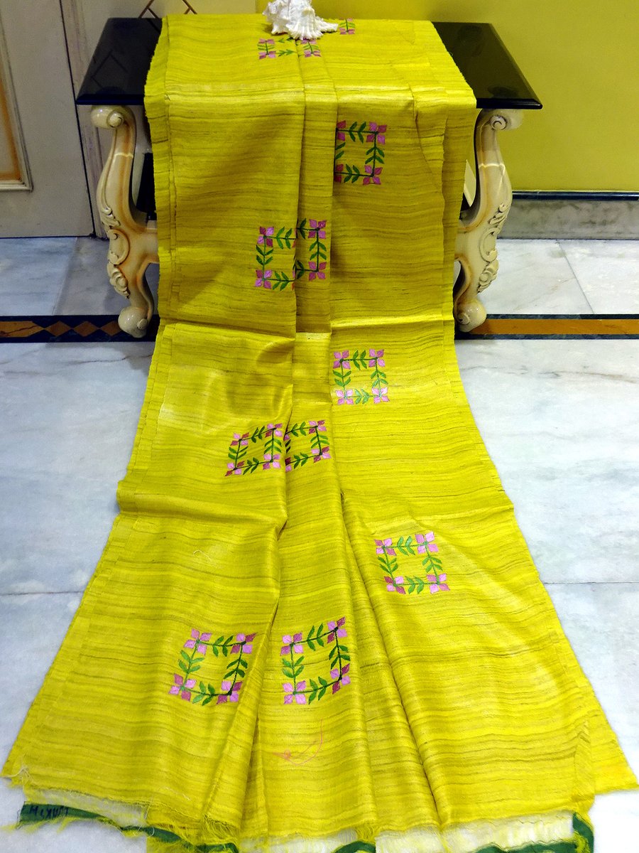 Tussar Ghicha Embroidered Saree - linenworldonline.in