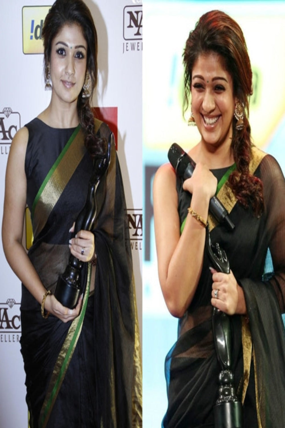 Pin by SABIN PK on NAYANTHARA | Designer saree blouse patterns, Stylish  sarees, Black saree